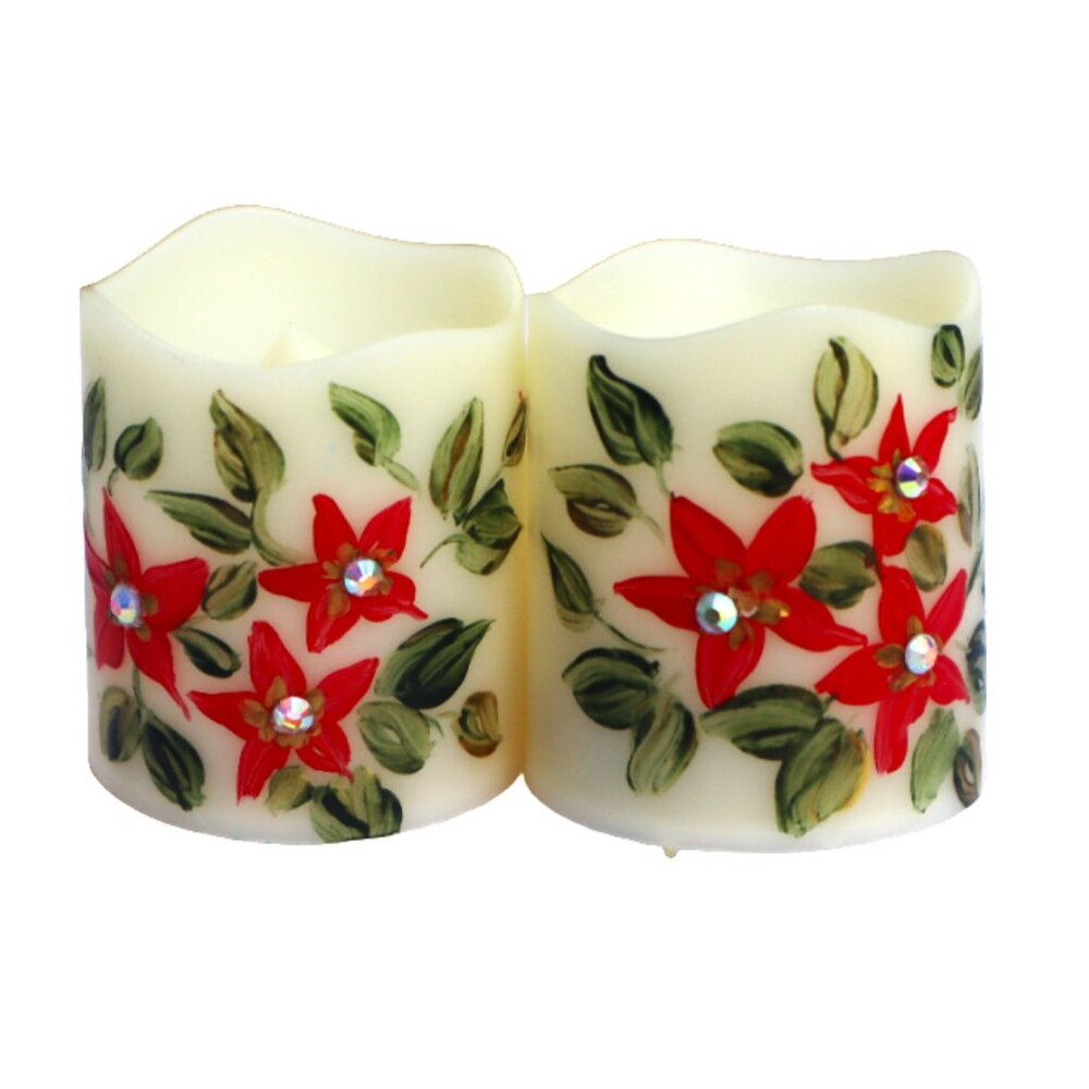 NEW Painted Poinsettias Small Flameless Votive Candles Christmas Lights Decor